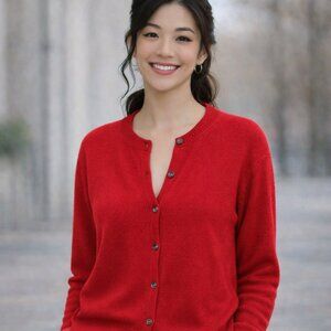 Apostrophe Cashmere Button Up Cardigan Sweater Womens Large Red